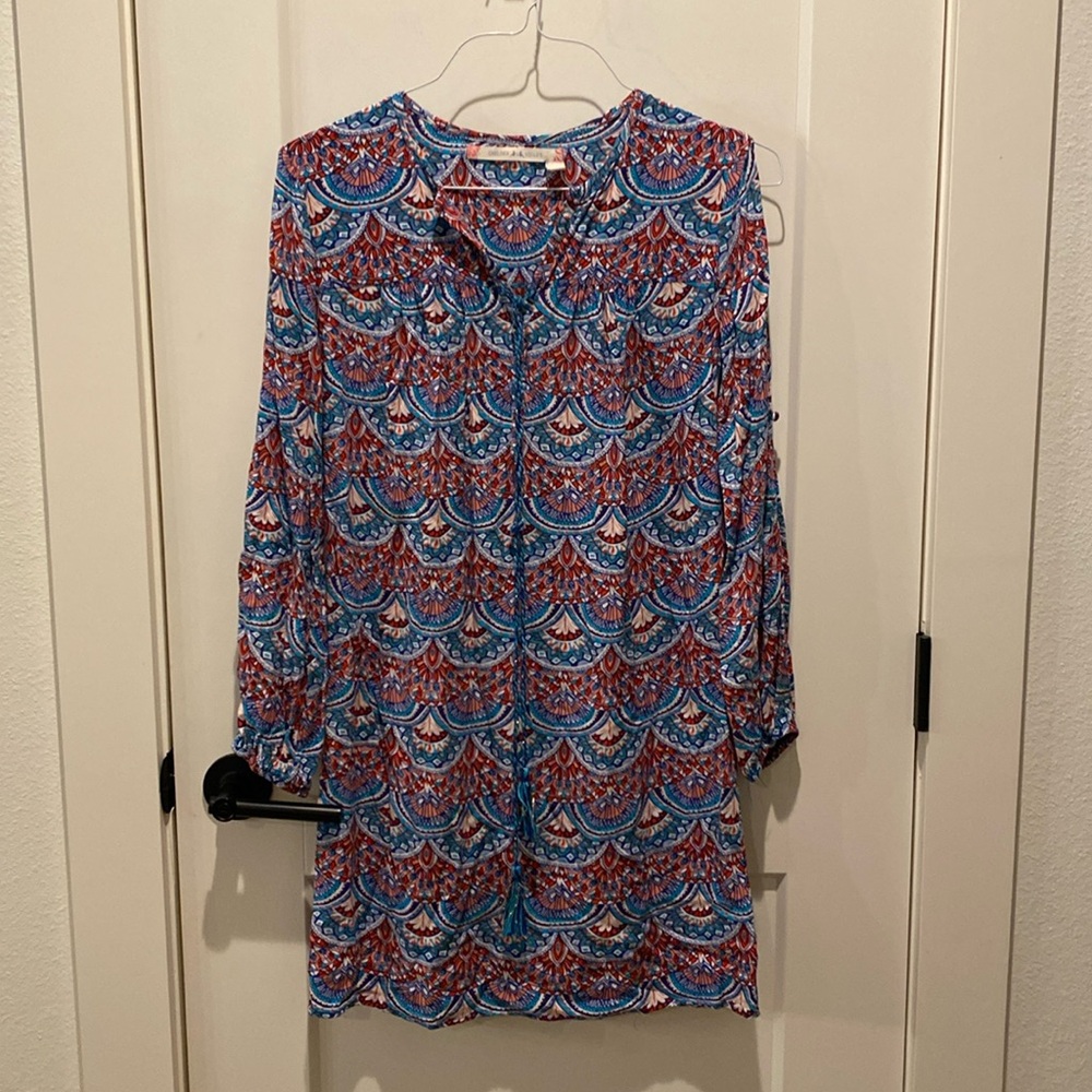 Chelsea & Violet Festive Dress. ‎ SZ Small.  Long sleeve with cut outs.